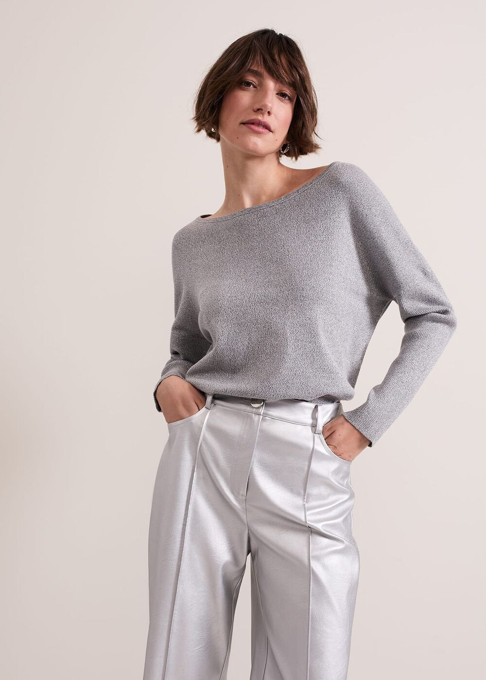 Sofia Silver Lurex Asymetric Jumper Silver