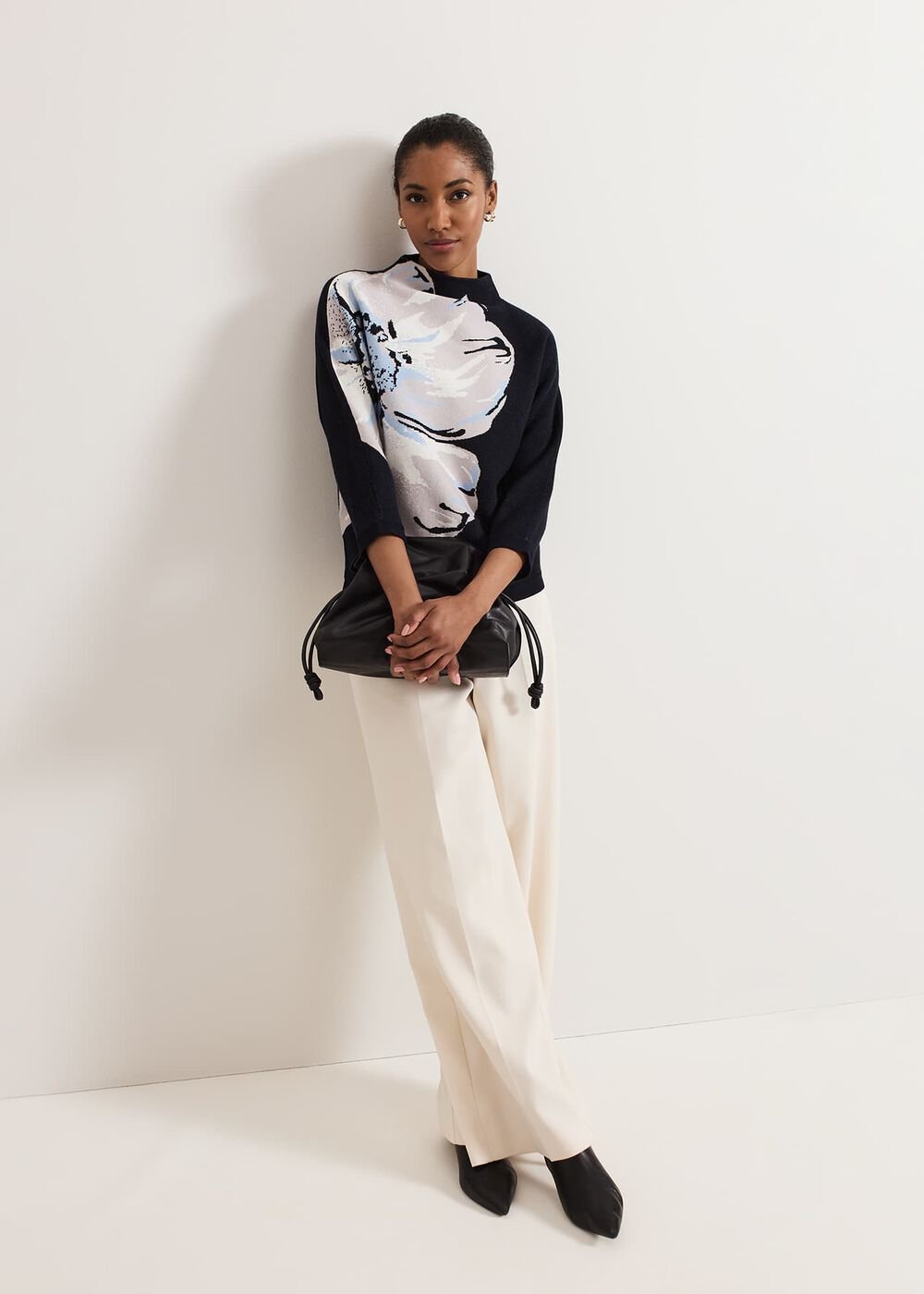 Bessie Blue Floral Placement Knit Navy