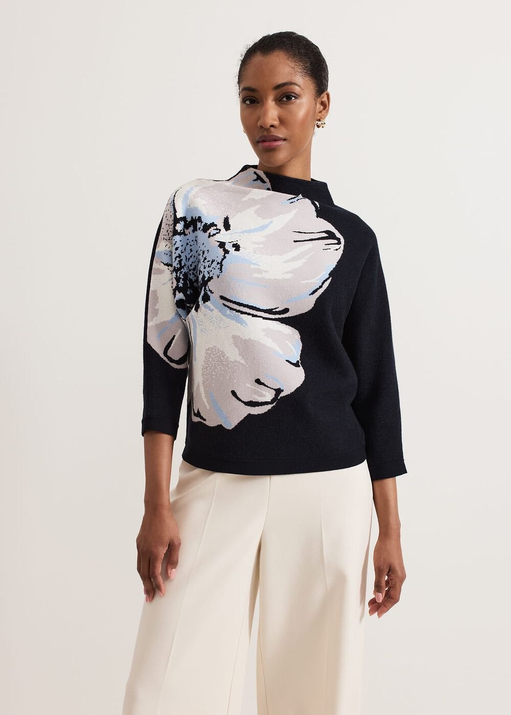 Bessie Blue Floral Placement Knit Navy
