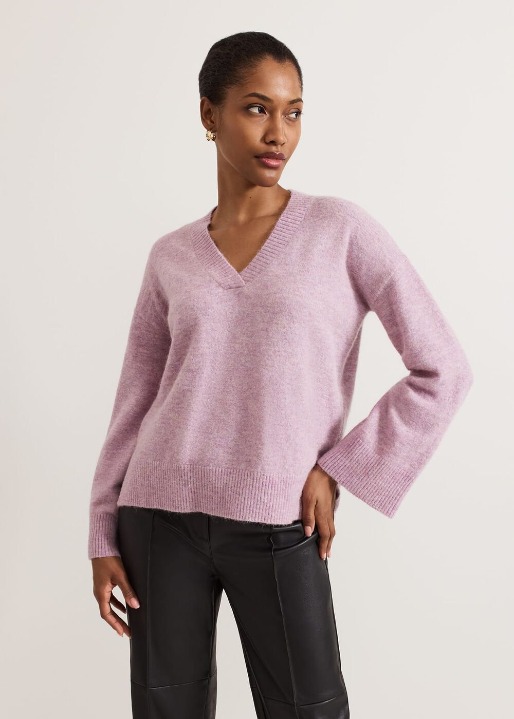 Olivia V Neck Alpaca Jumper Pink