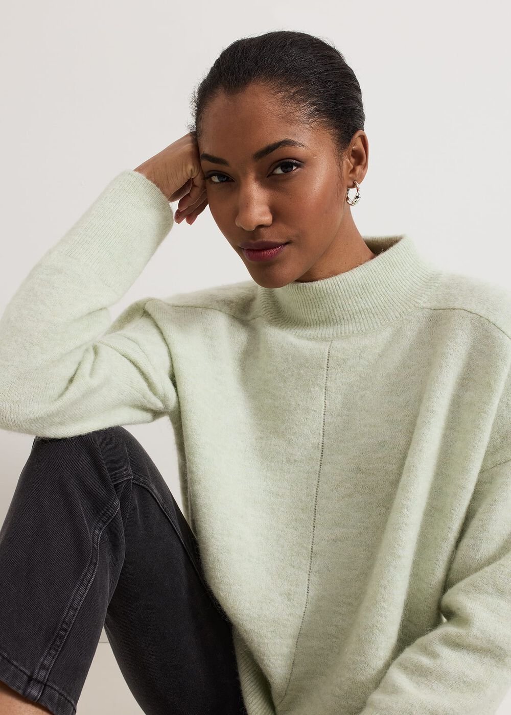 Jordan Alpaca Funnel Neck Jumper Green