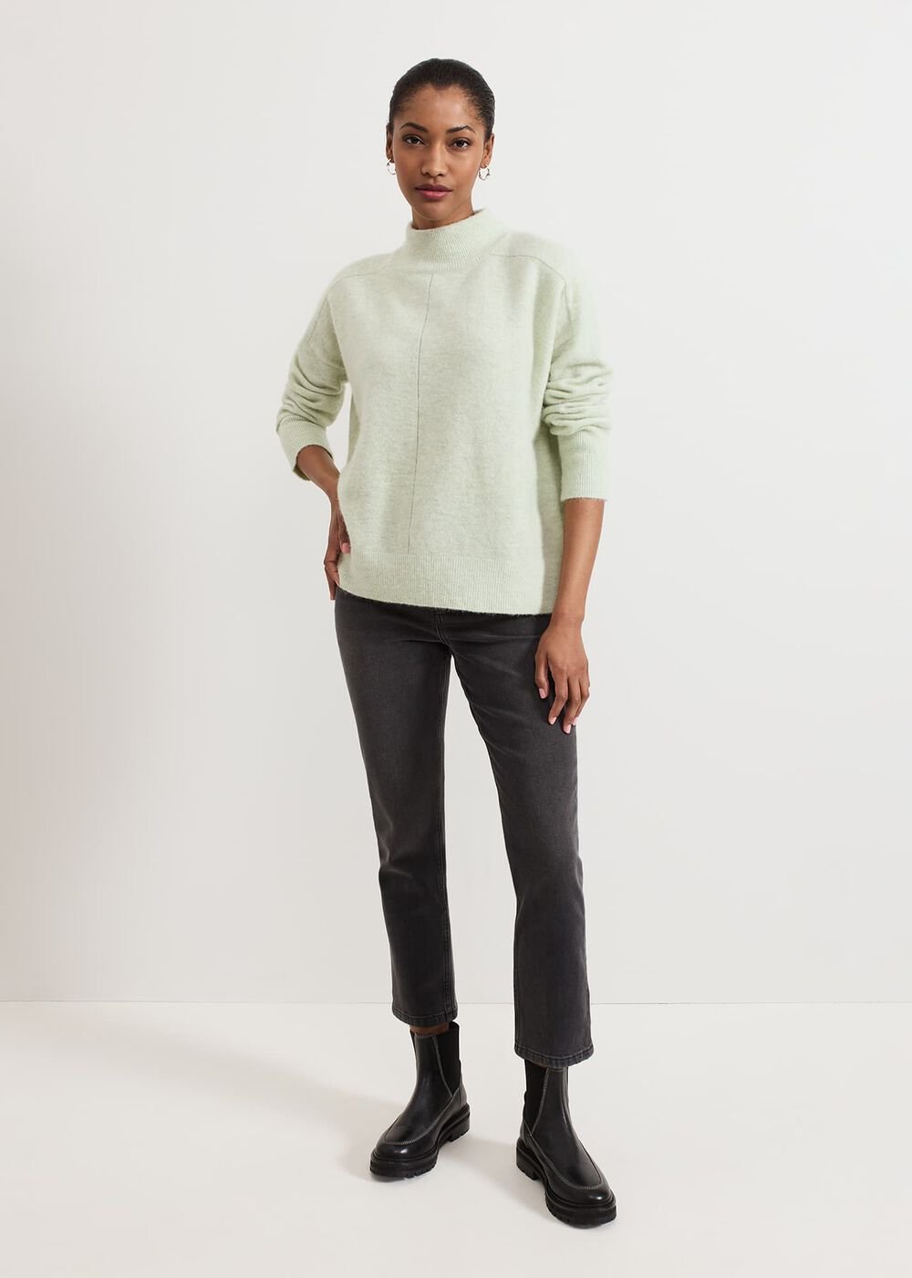 Jordan Alpaca Funnel Neck Jumper Green