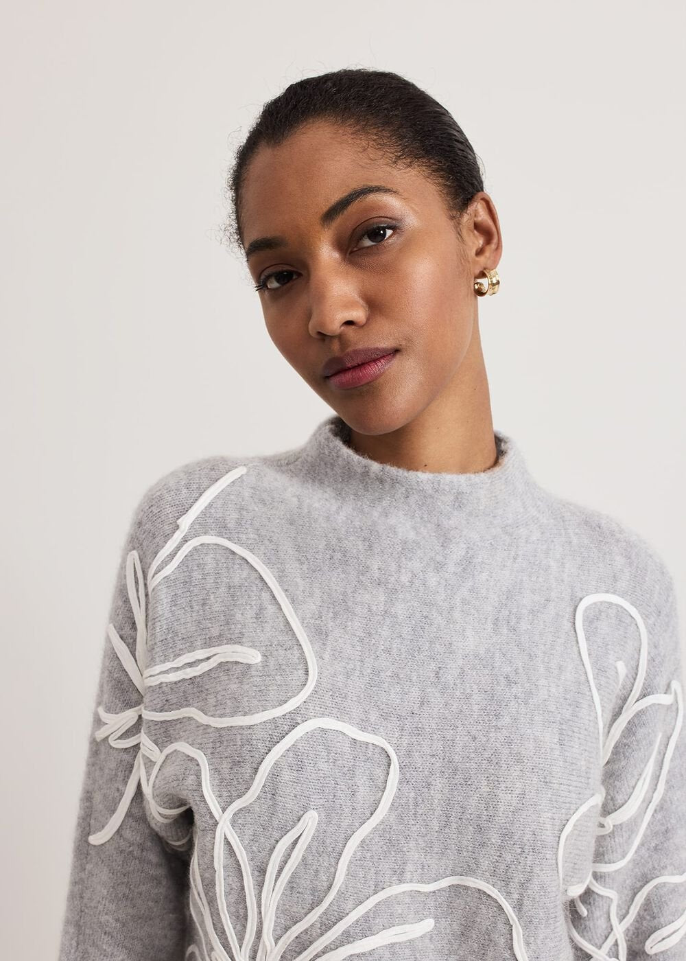 Amber Applique Knit Jumper Grey
