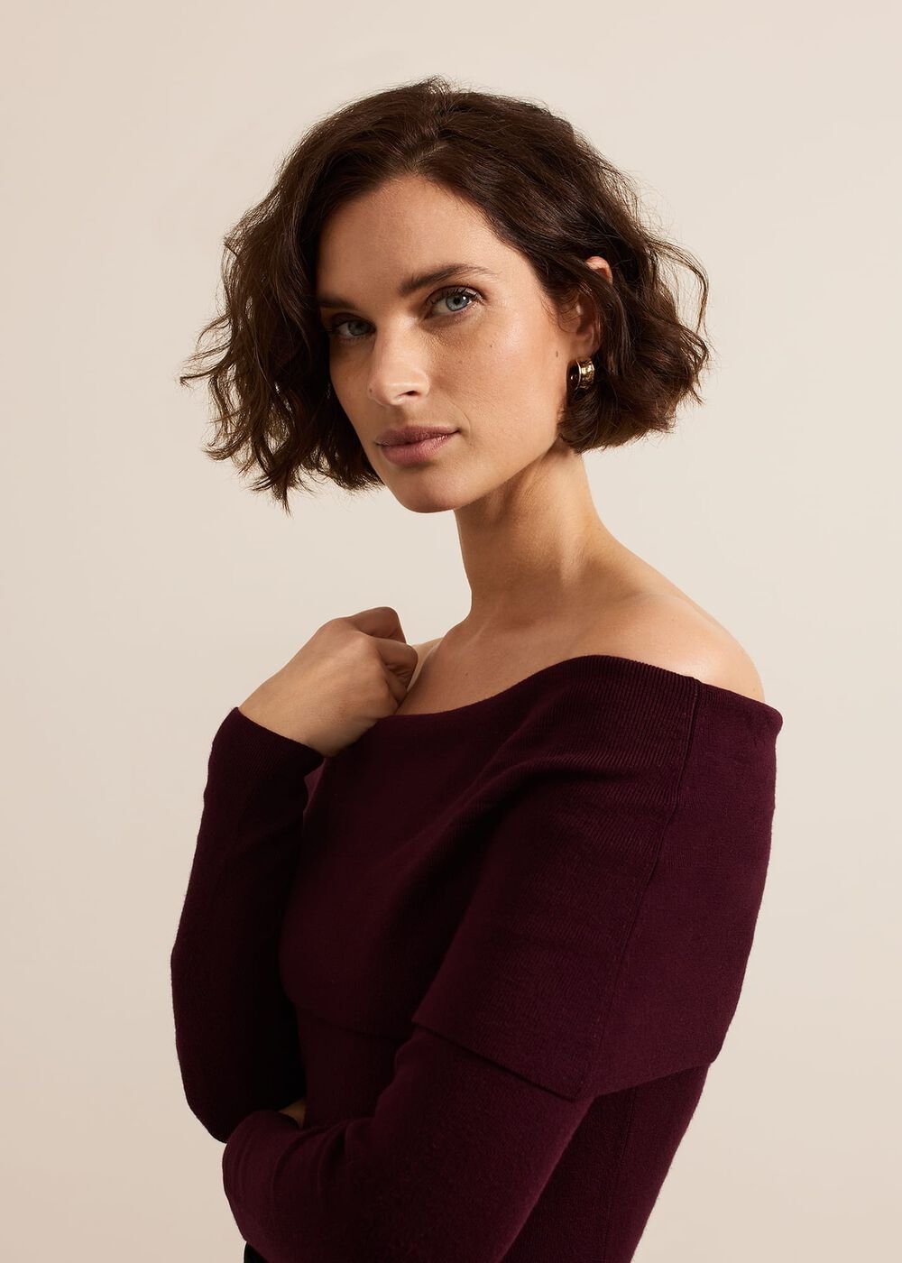 Nya Bardot Knit Top Burgundy