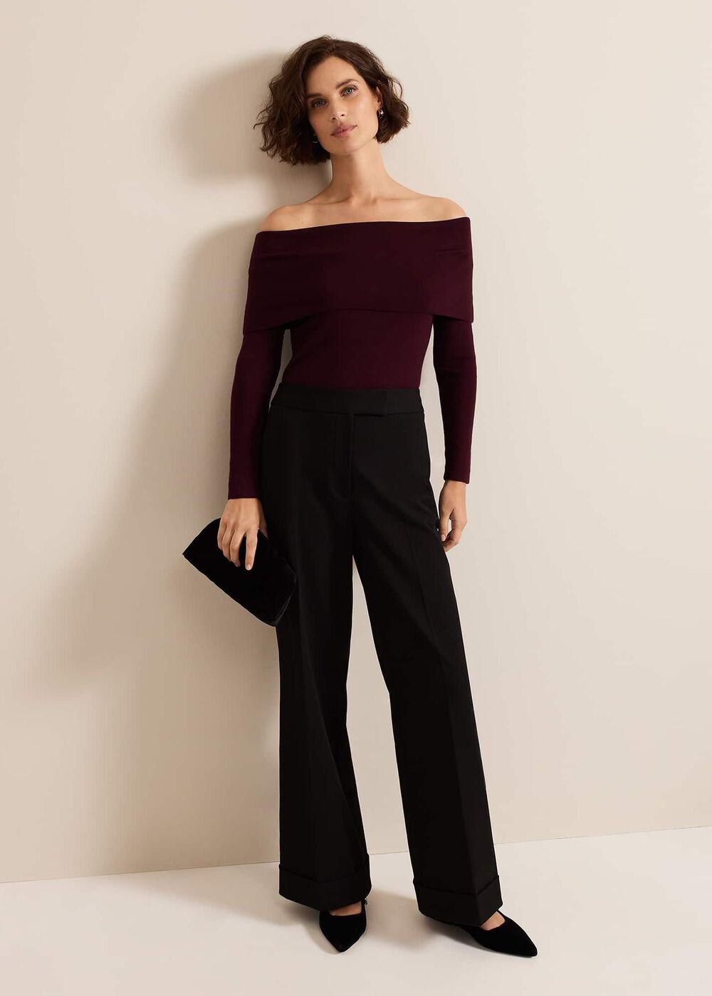 Nya Bardot Knit Top Burgundy