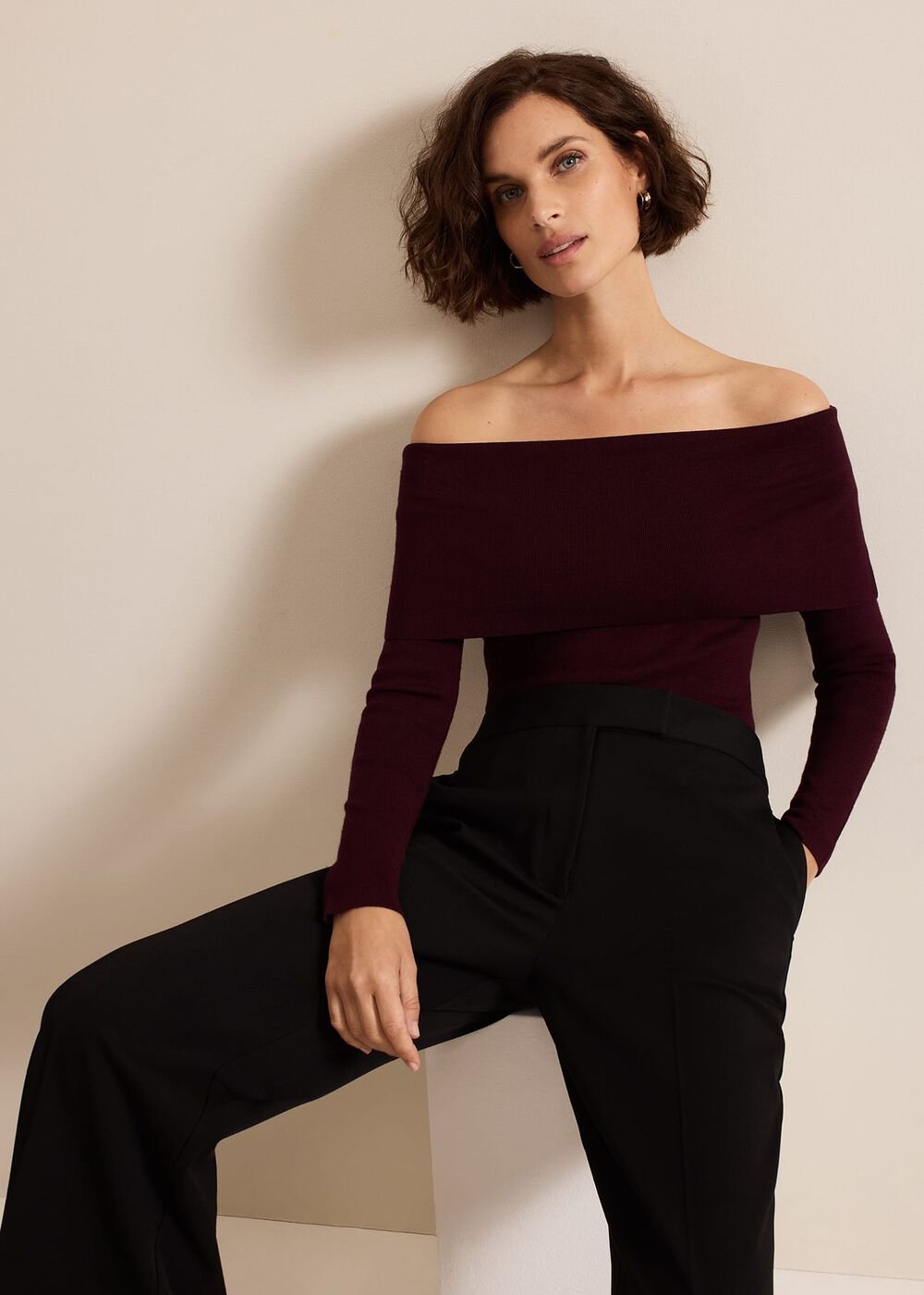 Nya Bardot Knit Top Burgundy