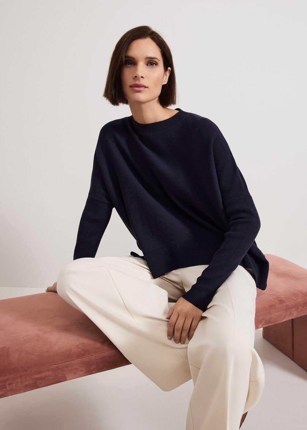 Kara Square Boxy Knit Top Navy