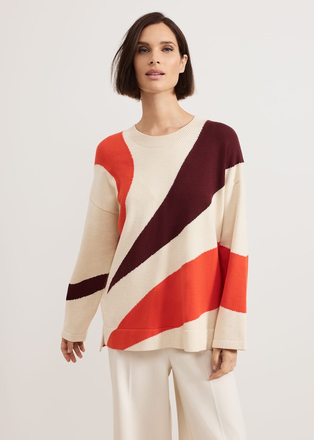 Bettie Colourblock Swirl Jumper Orange