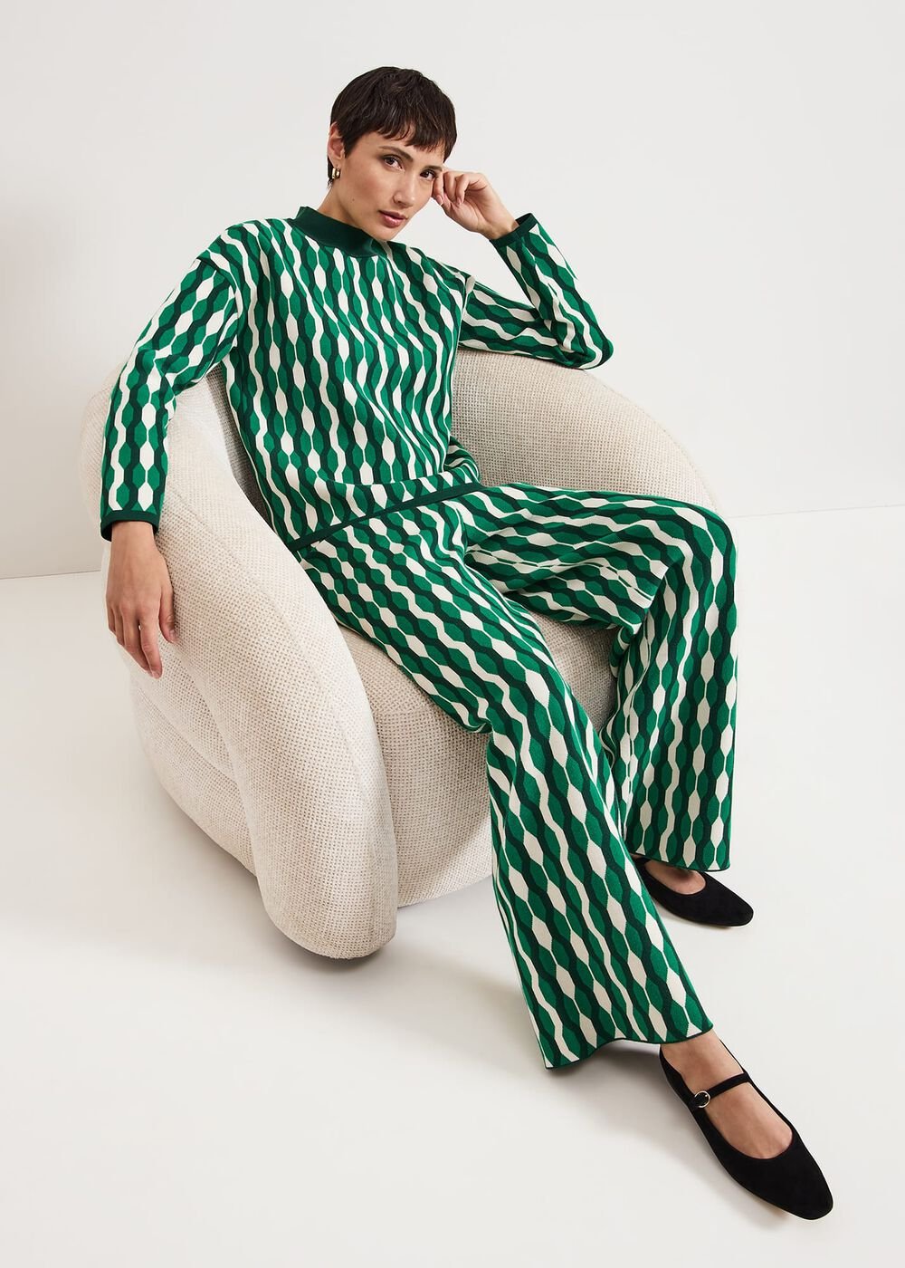 Payton Geo Jacquard Knit Top Green