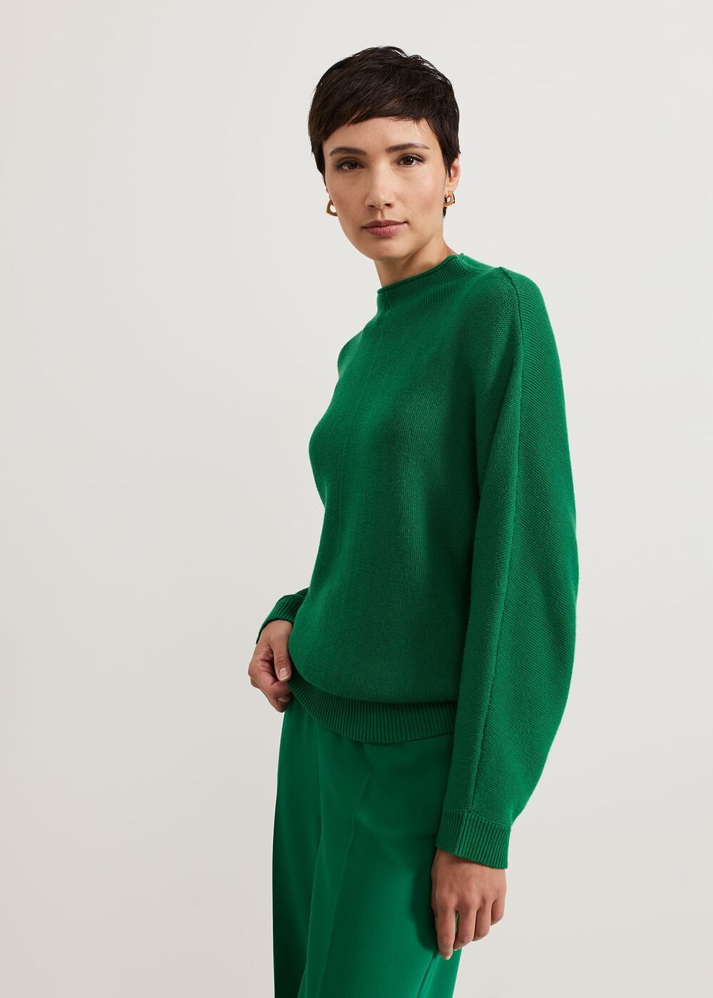 Jess Textured Funnel Neck Jumper Green