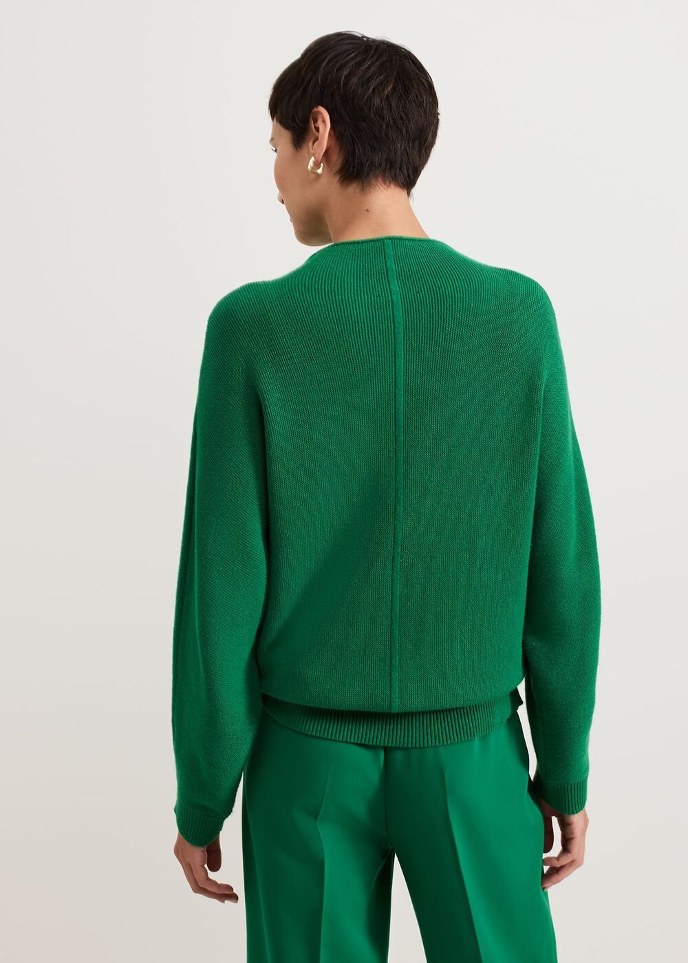 Jess Textured Funnel Neck Jumper Green