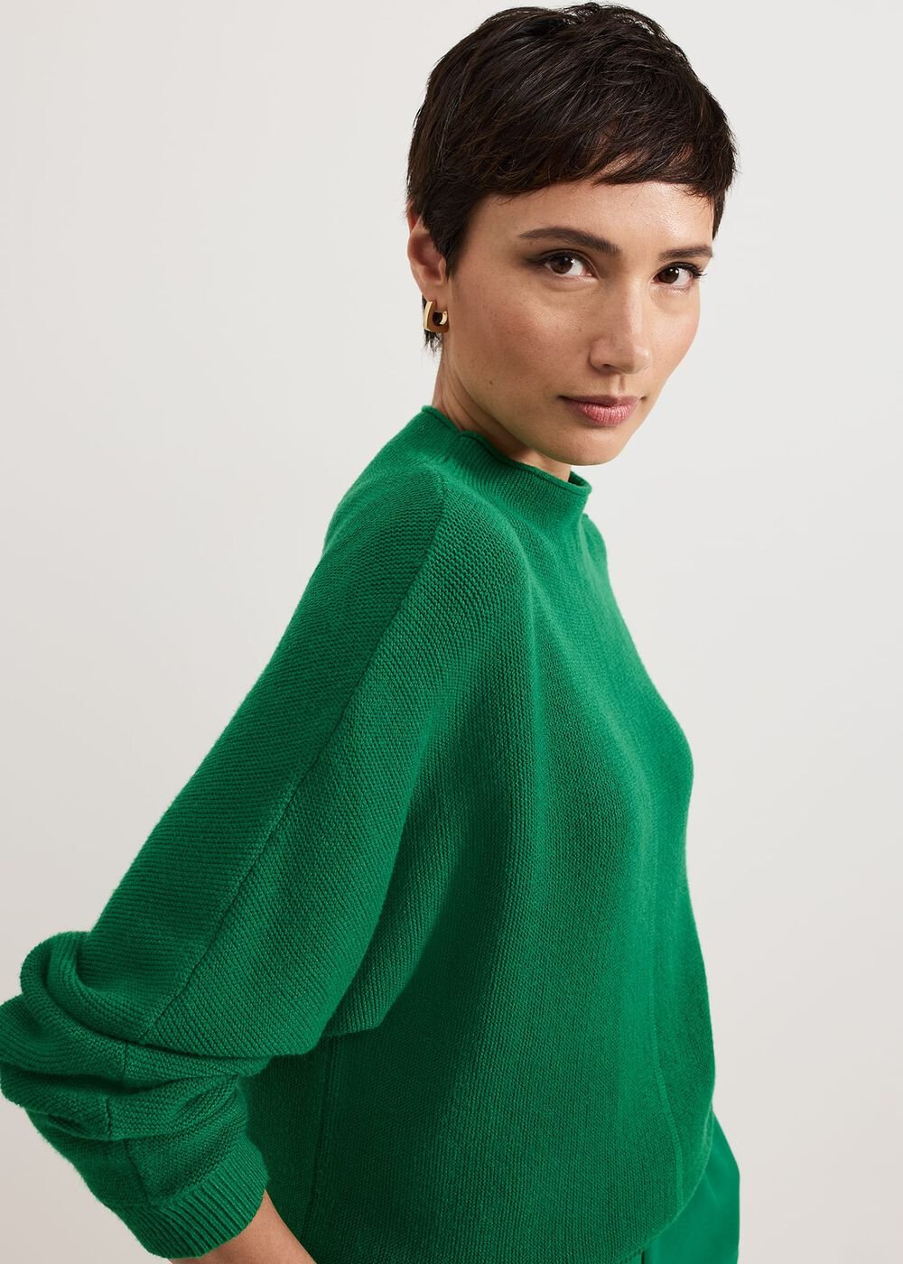 Jess Textured Funnel Neck Jumper Green