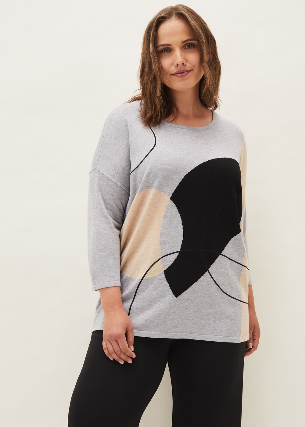 Francis Abstract Print Knit Jumper Grey Multi