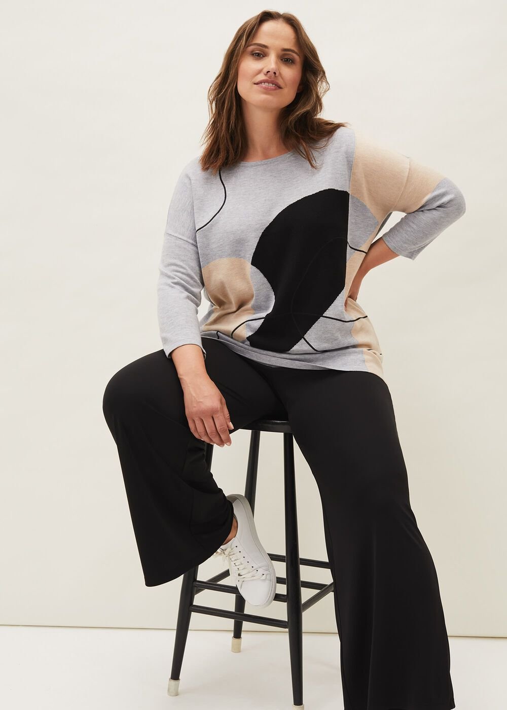 Francis Abstract Print Knit Jumper Grey Multi