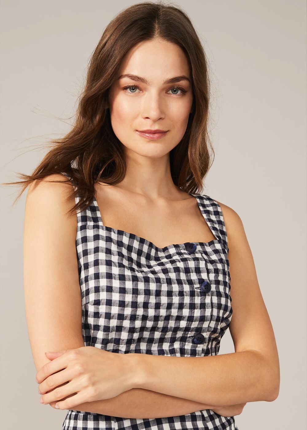 Gingham Cami Top Navy/White