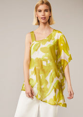 Coline Asymmetric Silk Blend Blouse Chartreuse