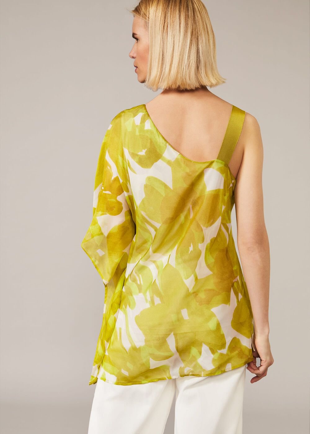 Coline Asymmetric Silk Blend Blouse Chartreuse