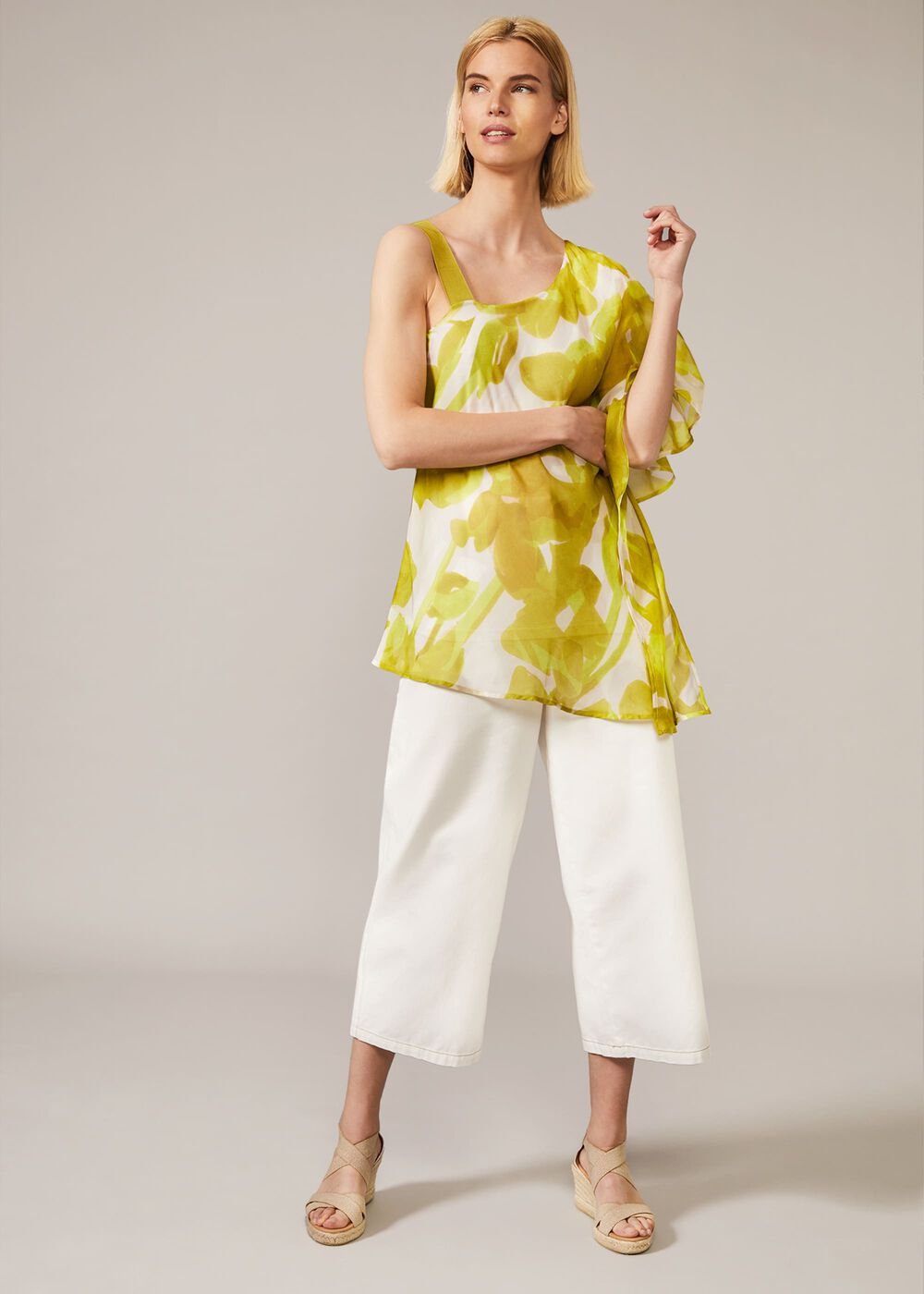 Coline Asymmetric Silk Blend Blouse Chartreuse
