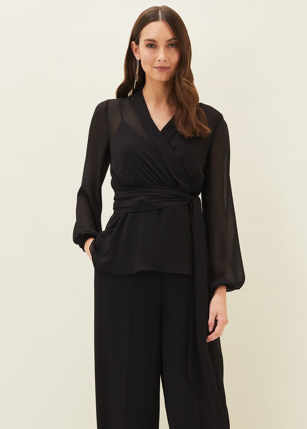 Florentine Semi-Sheer Wrap Top Black