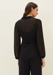 Florentine Semi-Sheer Wrap Top Black