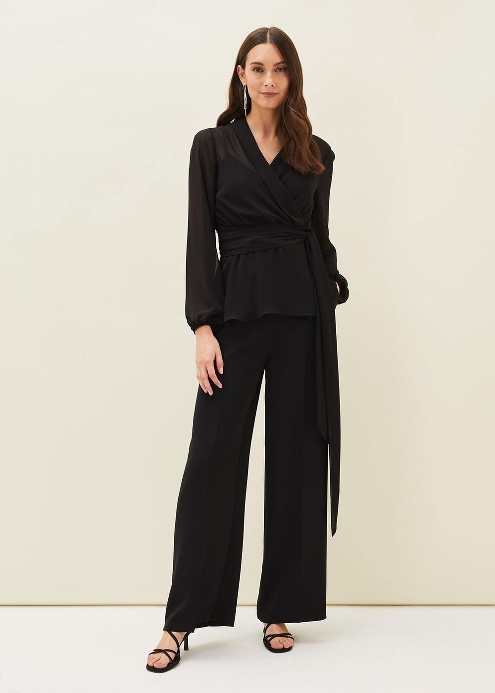 Florentine Semi-Sheer Wrap Top Black