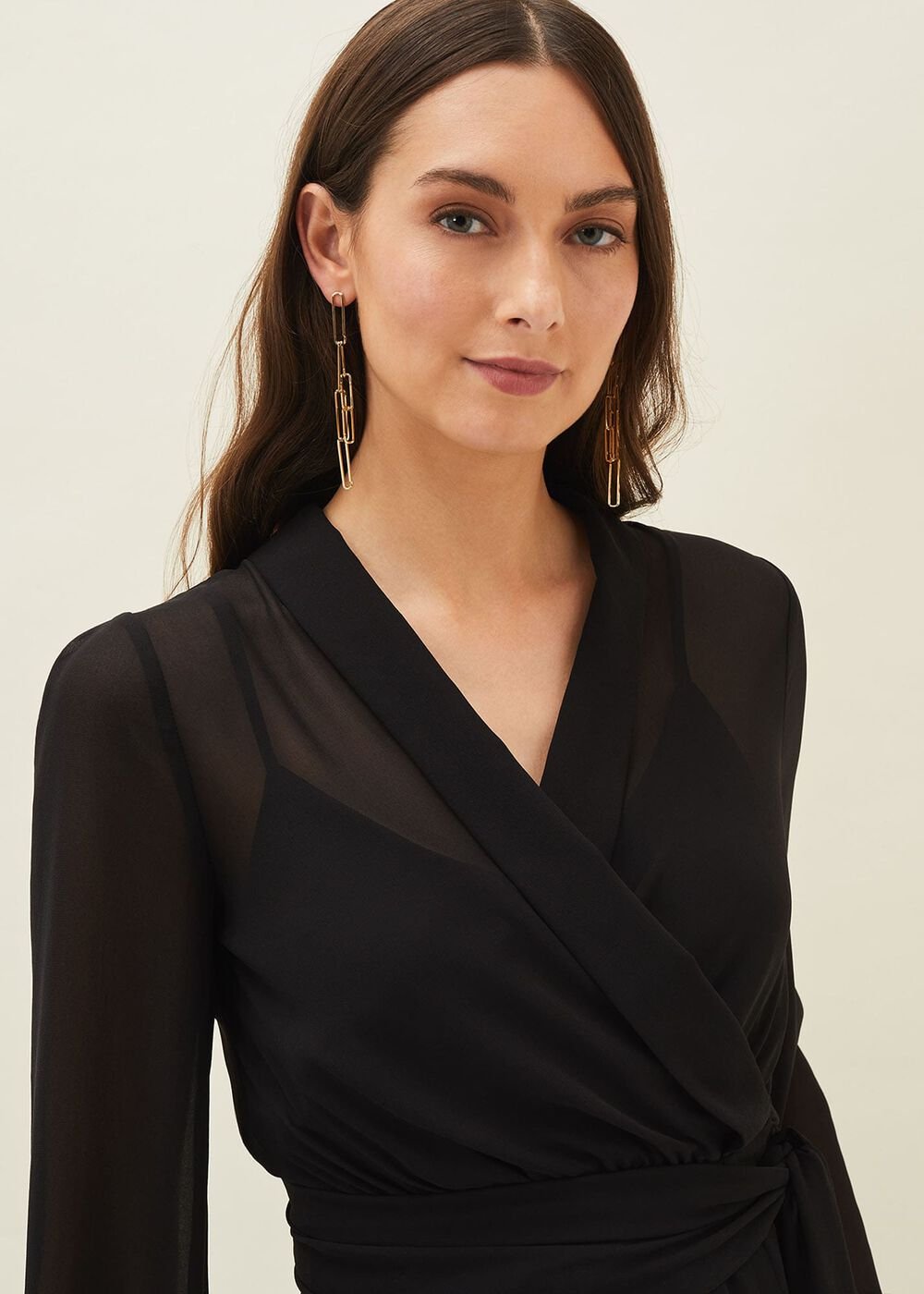 Florentine Semi-Sheer Wrap Top Black