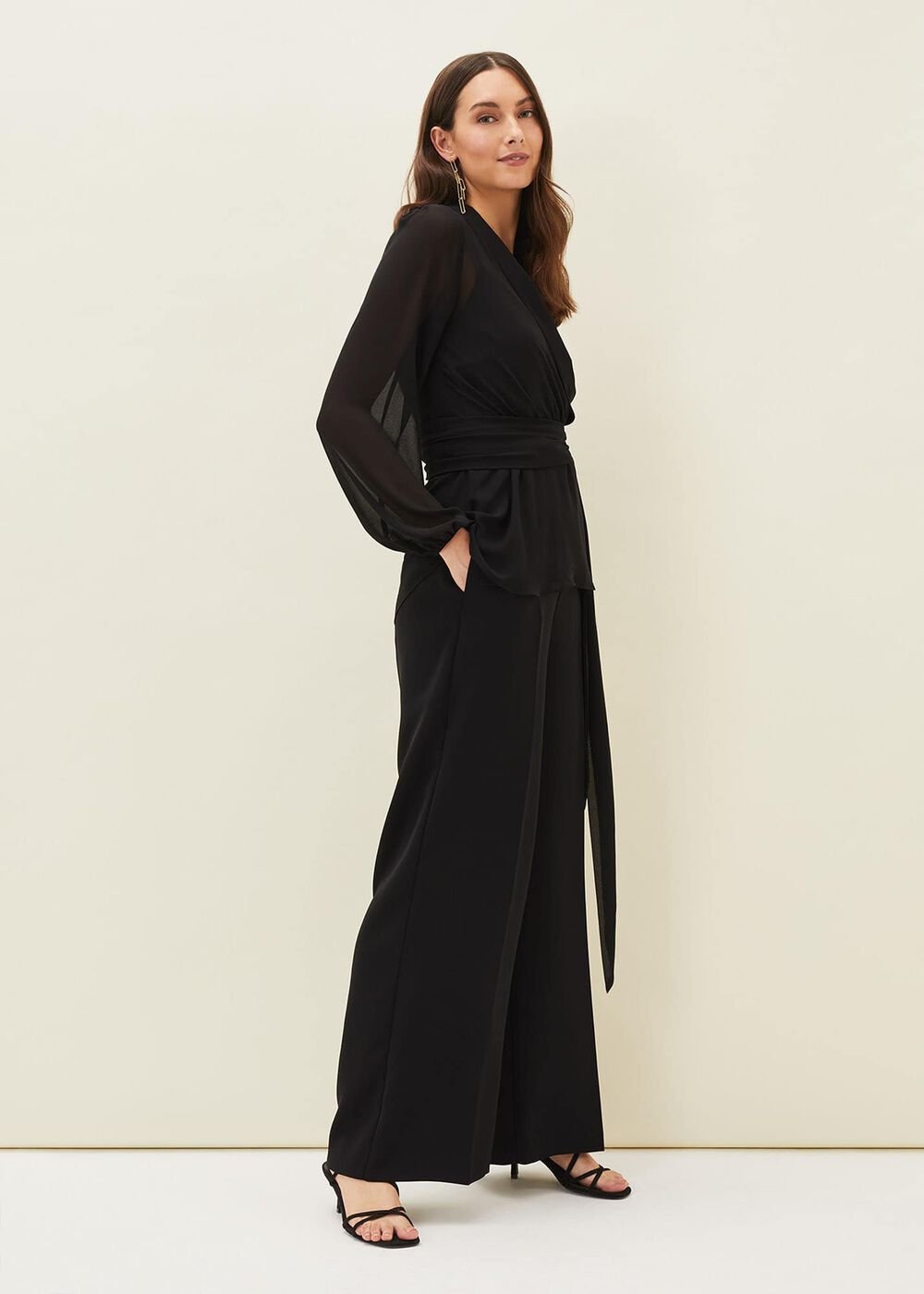 Florentine Semi-Sheer Wrap Top Black