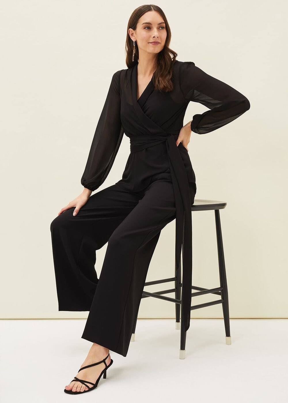 Florentine Semi-Sheer Wrap Top Black