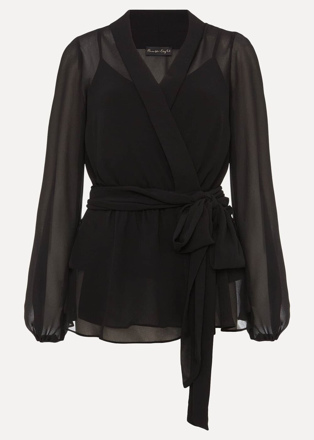Florentine Semi-Sheer Wrap Top Black
