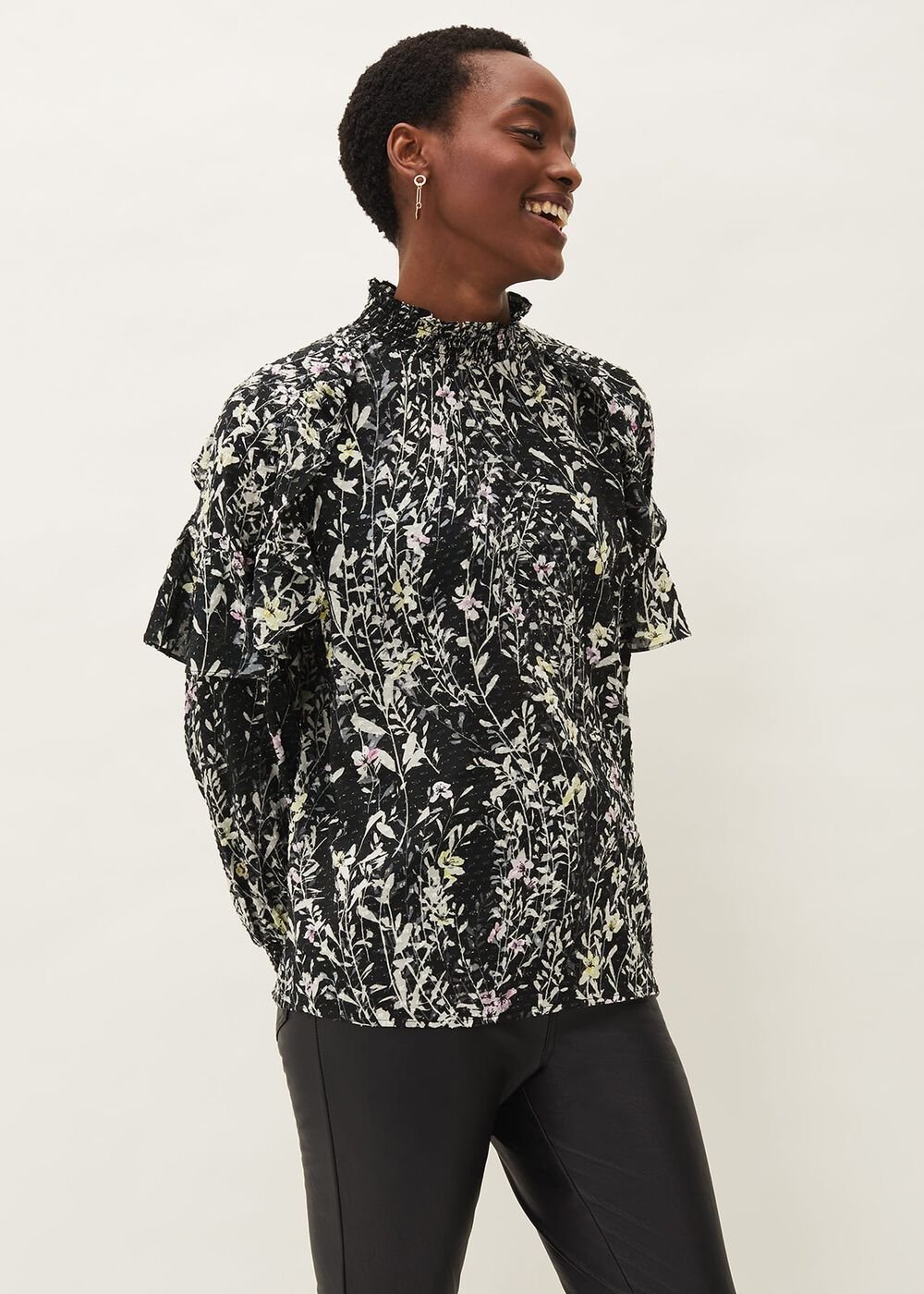 Daphne Floral Frill Blouse Black