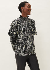Daphne Floral Frill Blouse Black