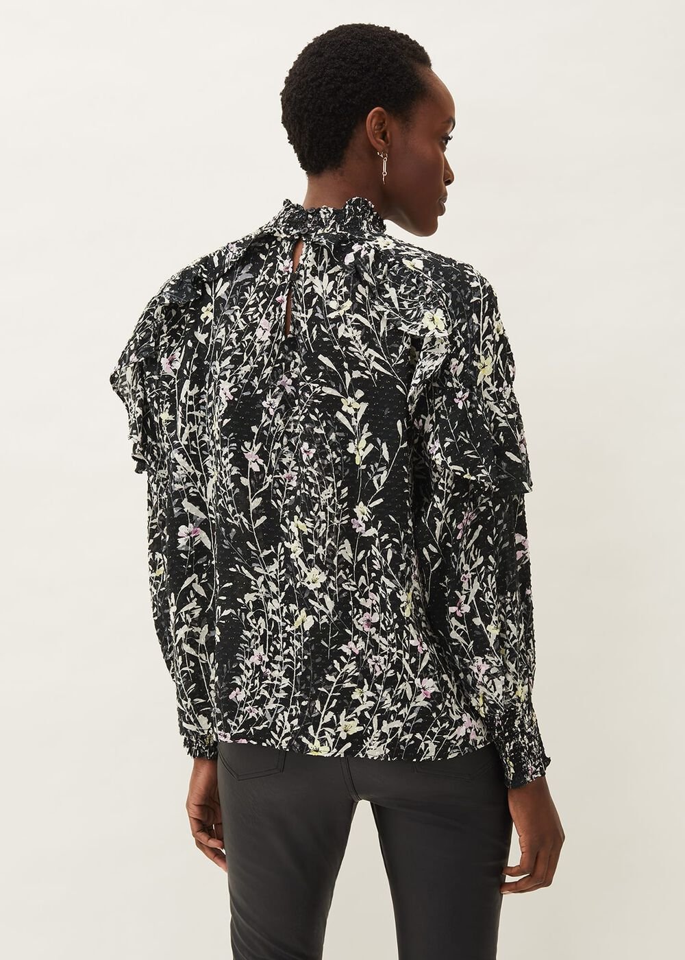 Daphne Floral Frill Blouse Black