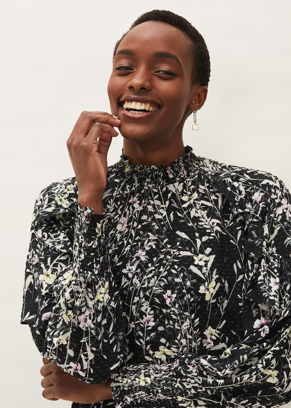 Daphne Floral Frill Blouse Black