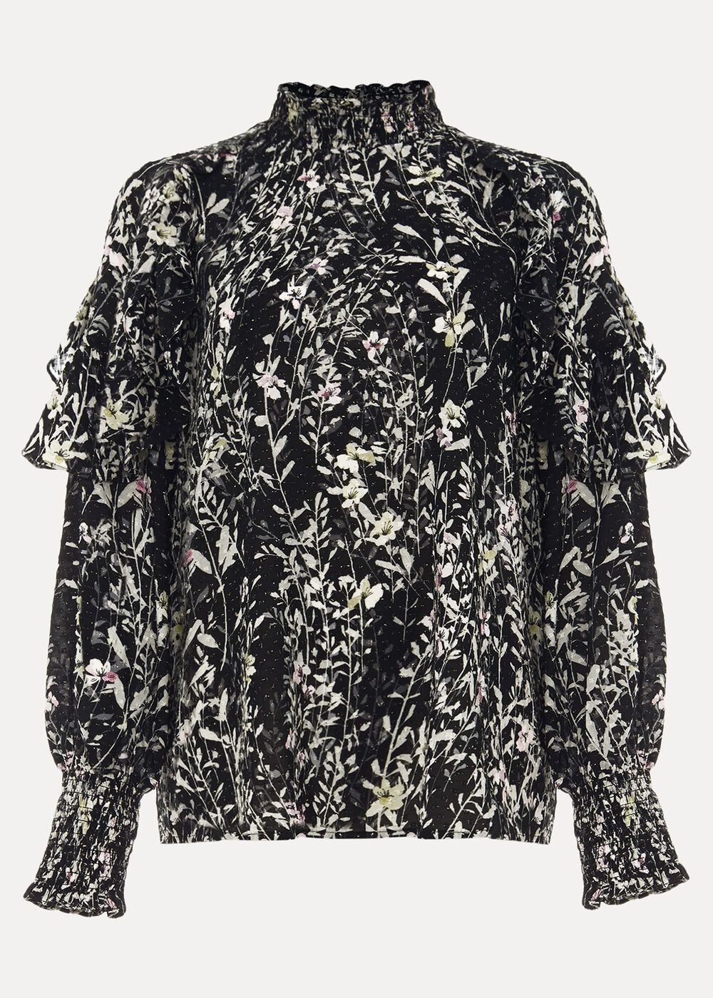 Daphne Floral Frill Blouse Black