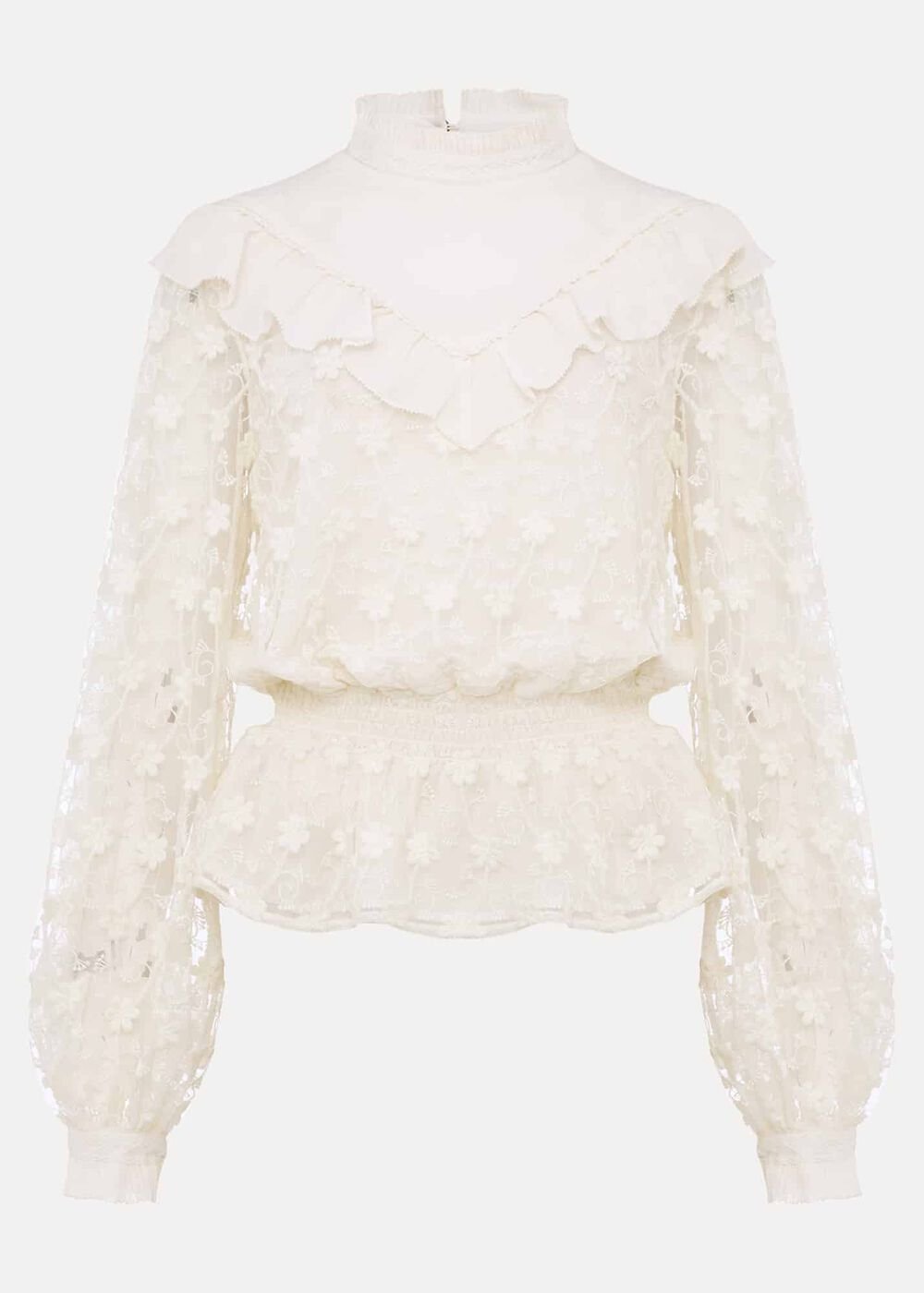 Coralina Embroidered Frill Blouse Oyster
