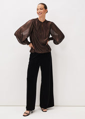 Zavia Metallic Foil Balloon Sleeve Blouse Rose Gold
