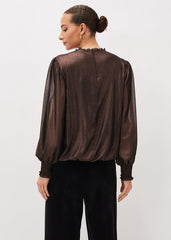 Zavia Metallic Foil Balloon Sleeve Blouse Rose Gold