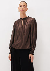 Zavia Metallic Foil Balloon Sleeve Blouse Rose Gold