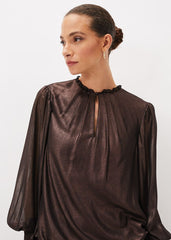 Zavia Metallic Foil Balloon Sleeve Blouse Rose Gold