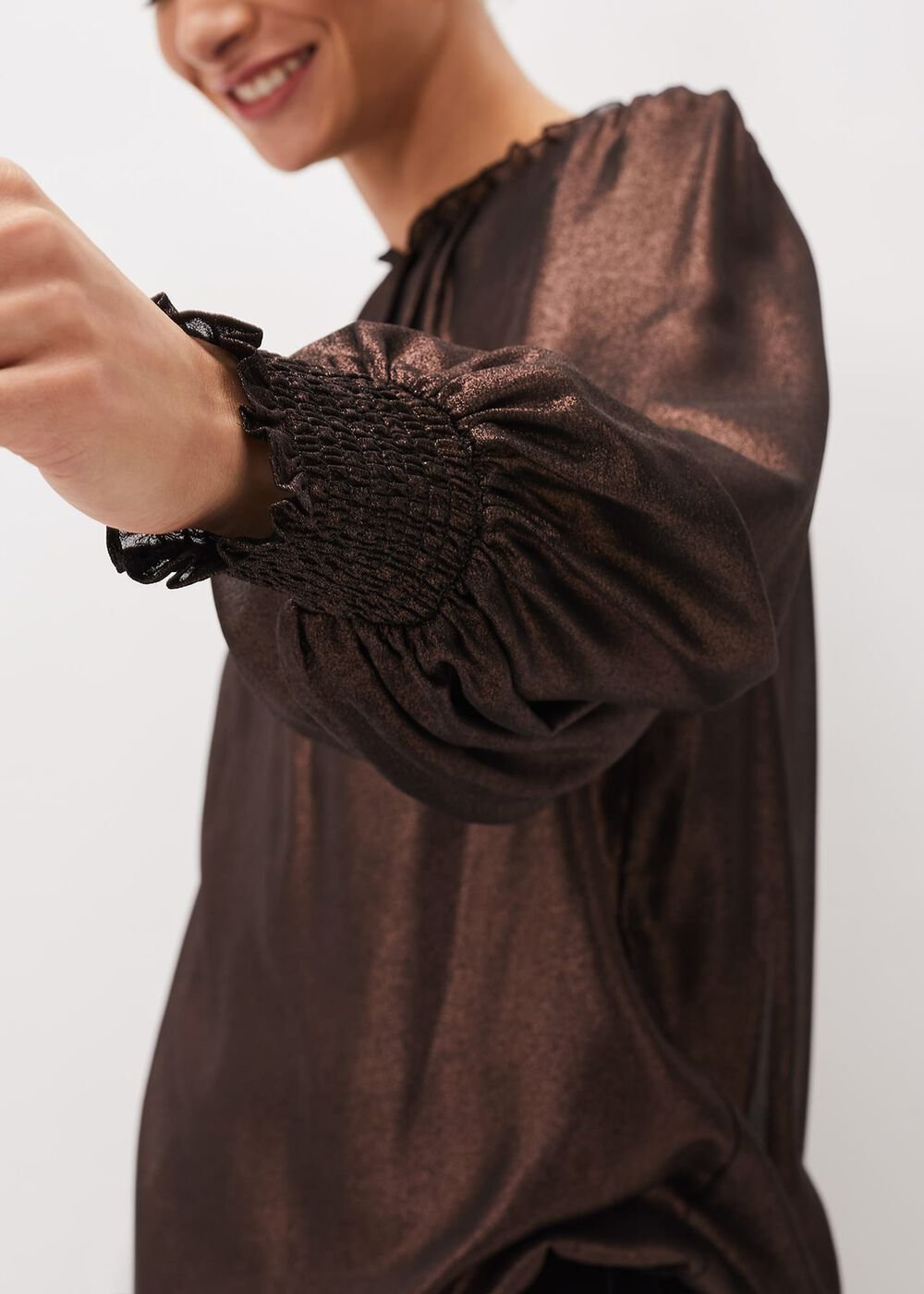 Zavia Metallic Foil Balloon Sleeve Blouse Rose Gold