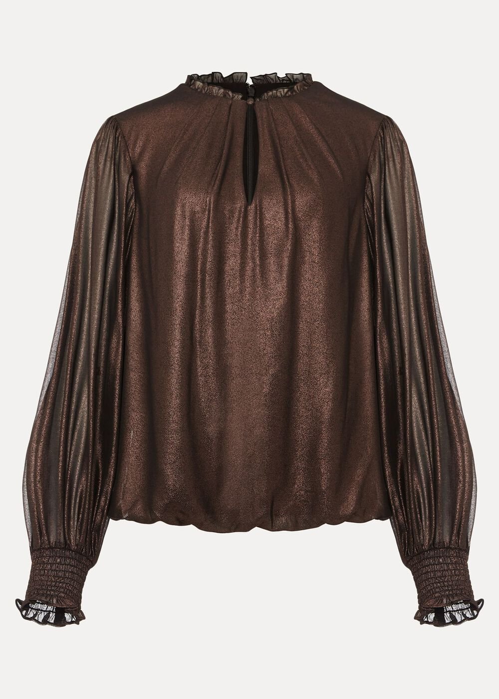 Zavia Metallic Foil Balloon Sleeve Blouse Rose Gold
