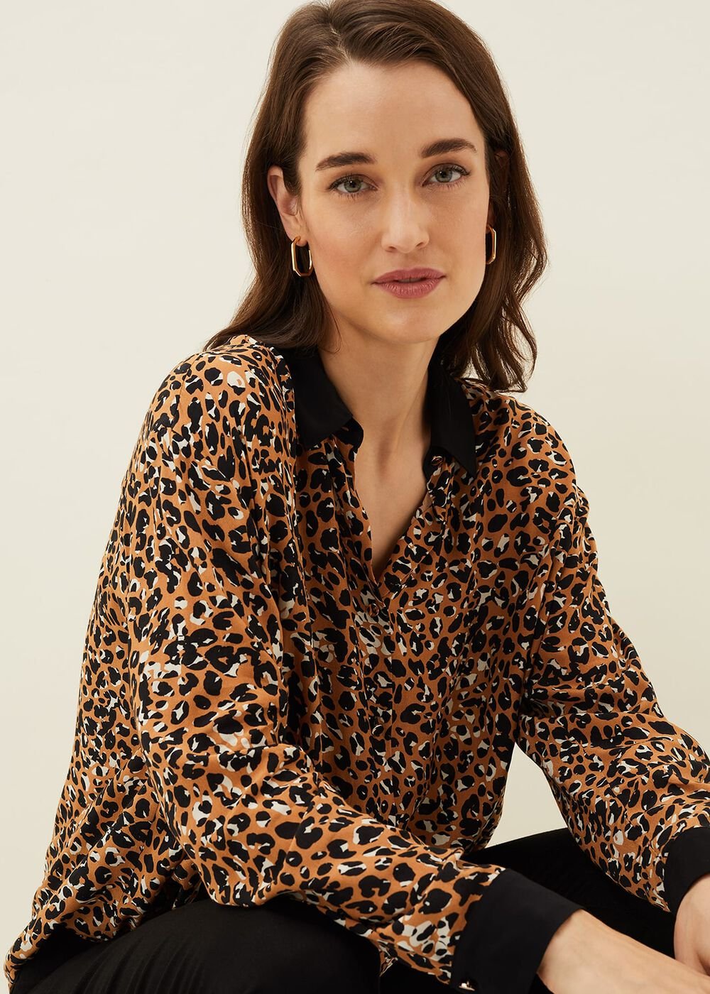 Kaelie Leopard Twist Front Blouse Black/Multi