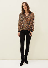 Kaelie Leopard Twist Front Blouse Black/Multi
