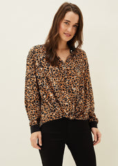 Kaelie Leopard Twist Front Blouse Black/Multi
