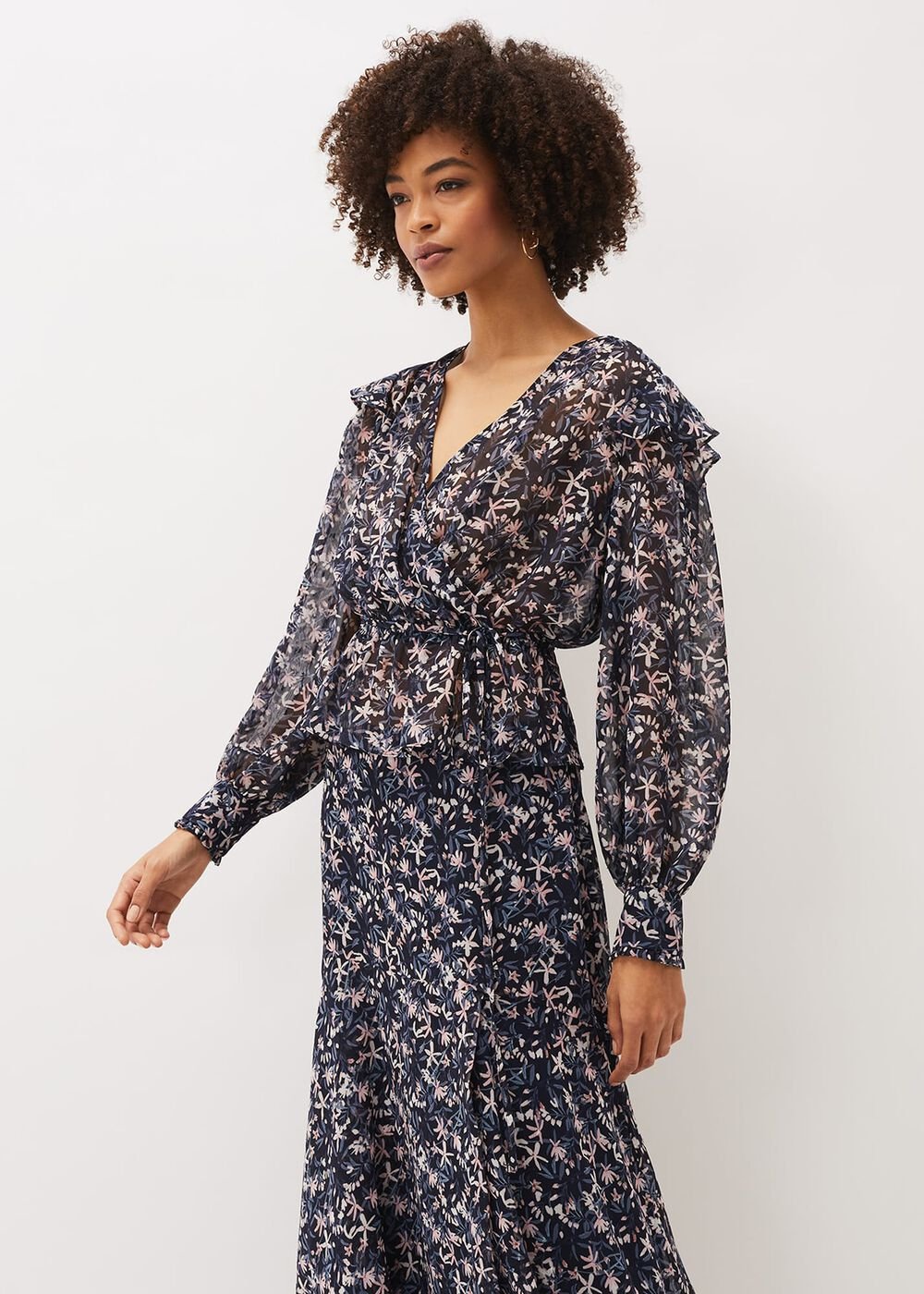 Lola Floral Co-Ord Blouse Navy/Pink