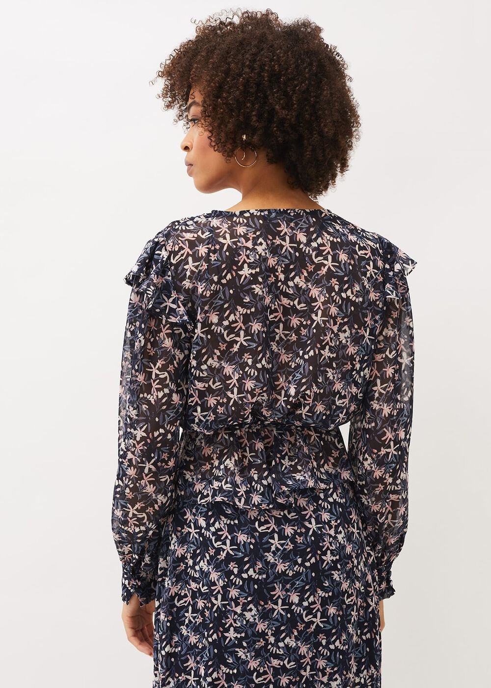 Lola Floral Co-Ord Blouse Navy/Pink