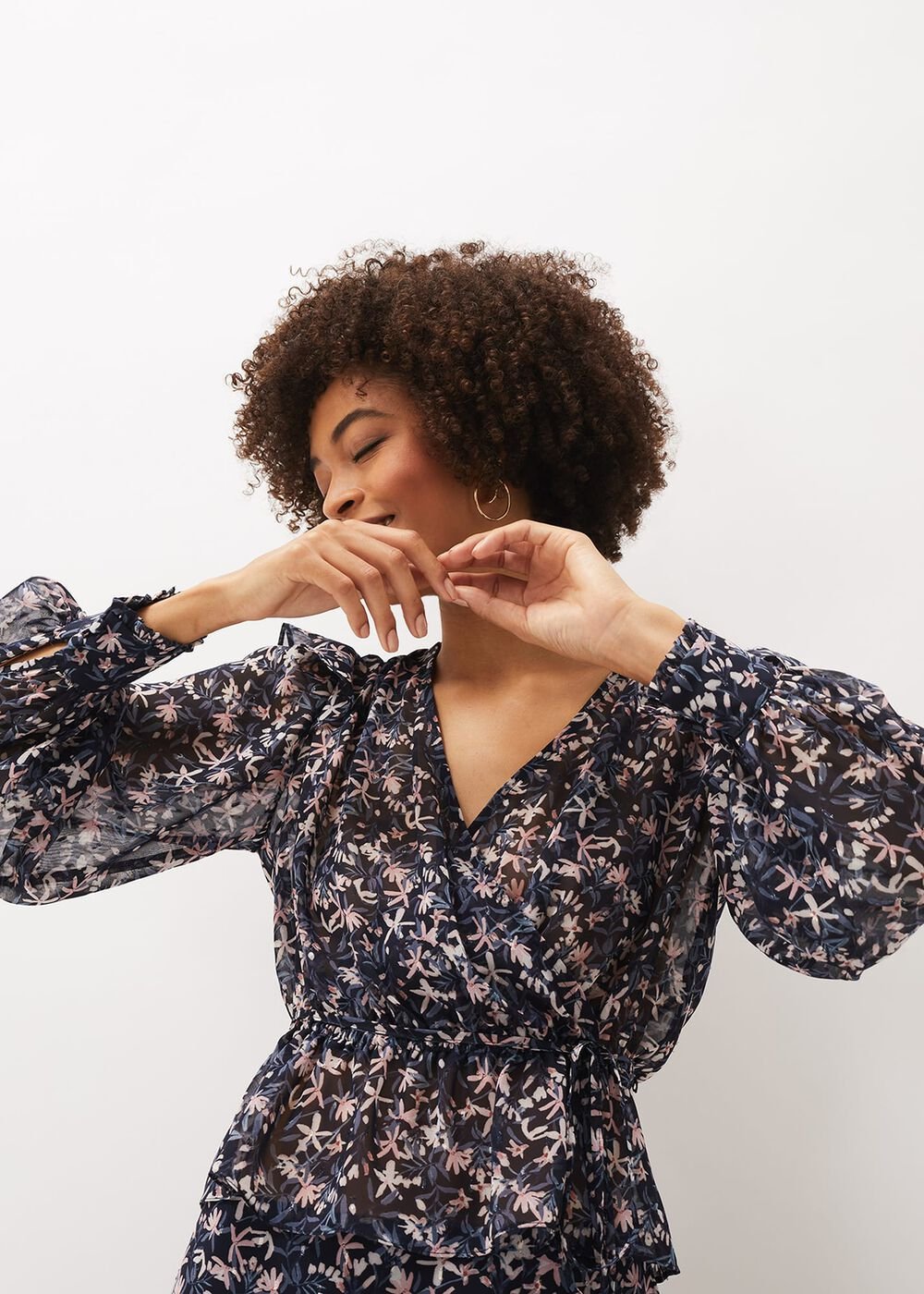 Lola Floral Co-Ord Blouse Navy/Pink