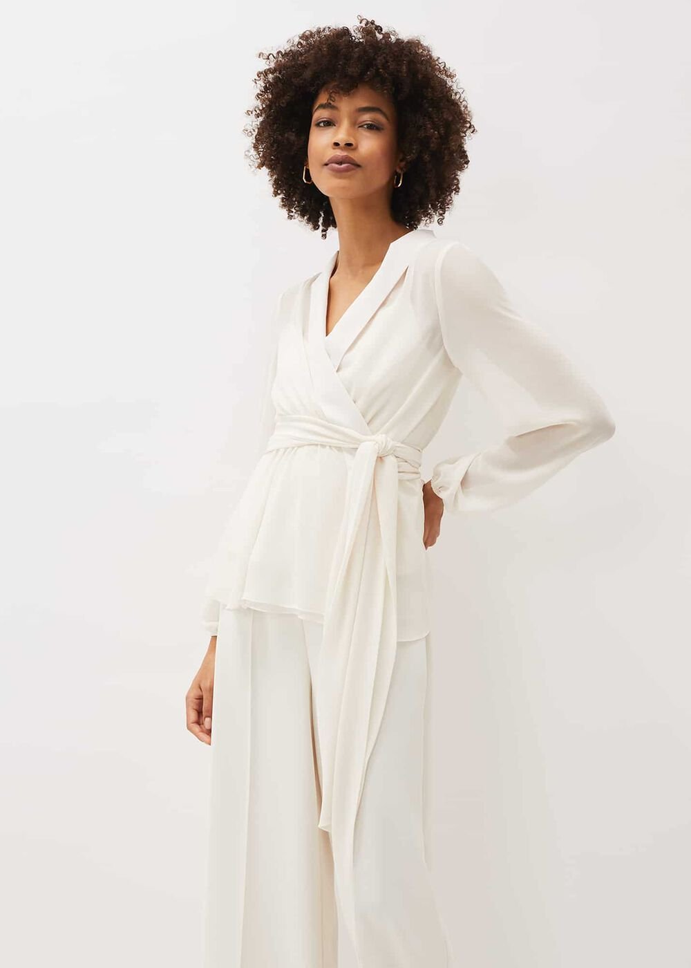 Florentine Semi-Sheer Wrap Top Buttermilk