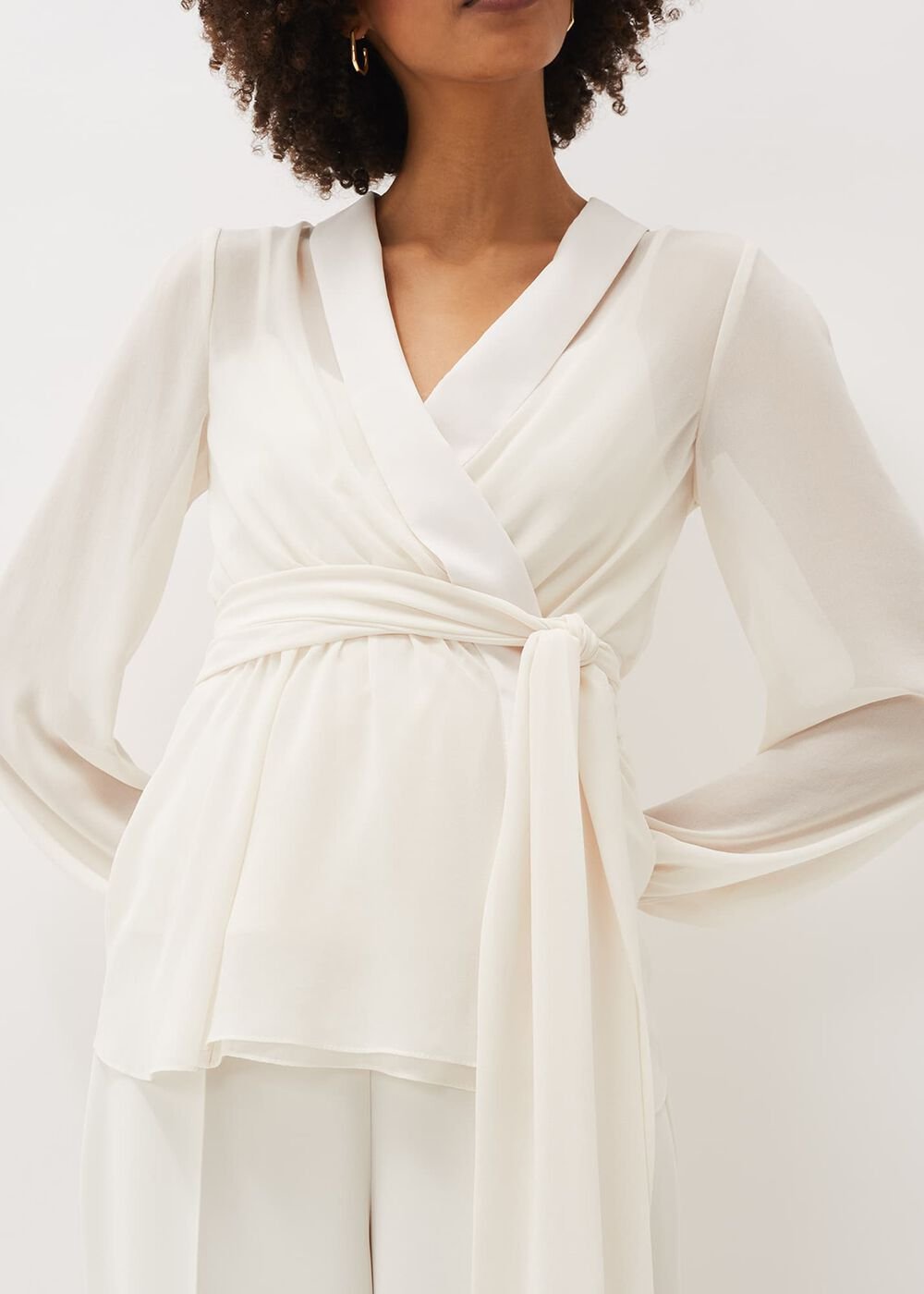 Florentine Semi-Sheer Wrap Top Buttermilk