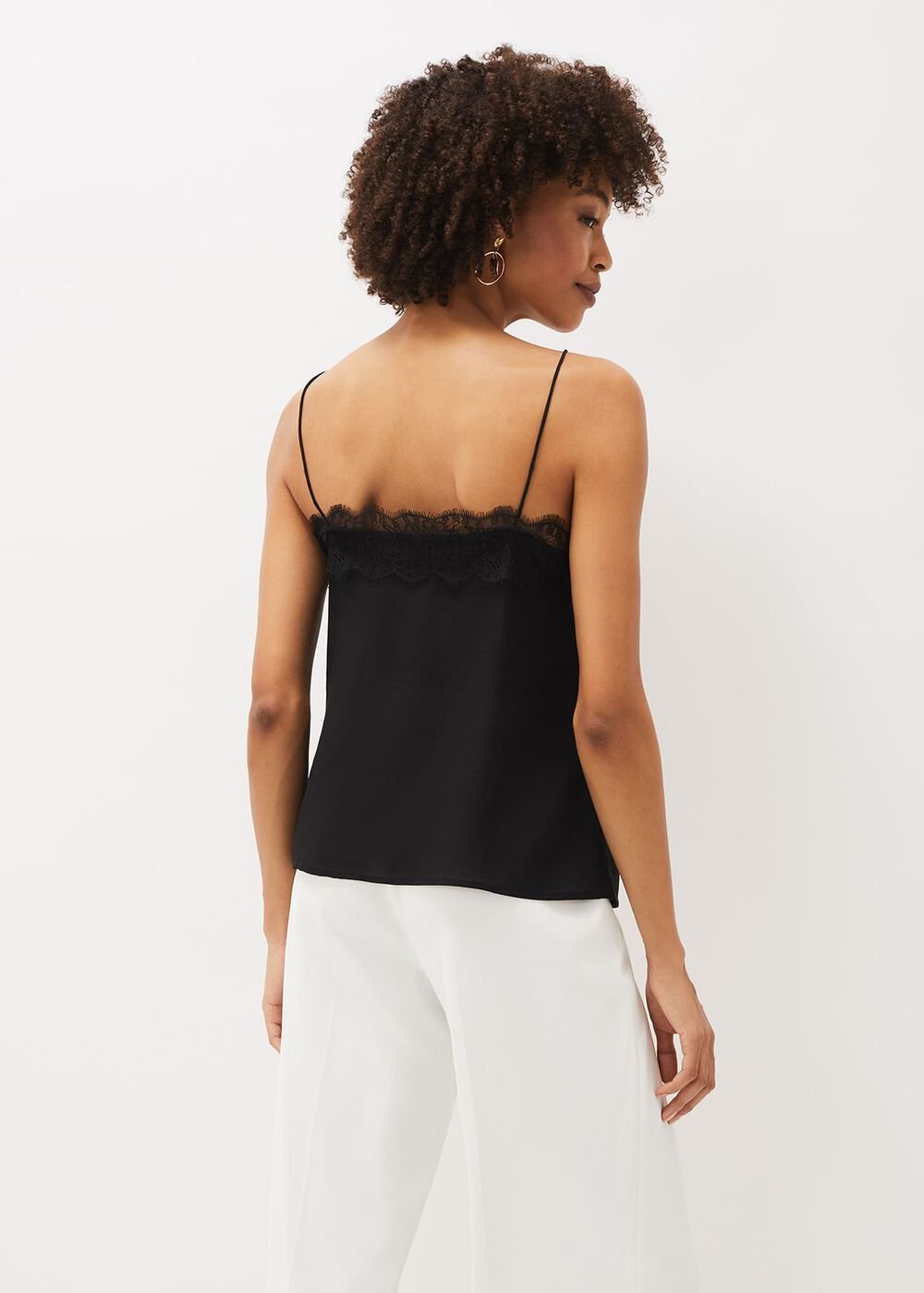 Rachael Lace Trim Silk Camisole Black